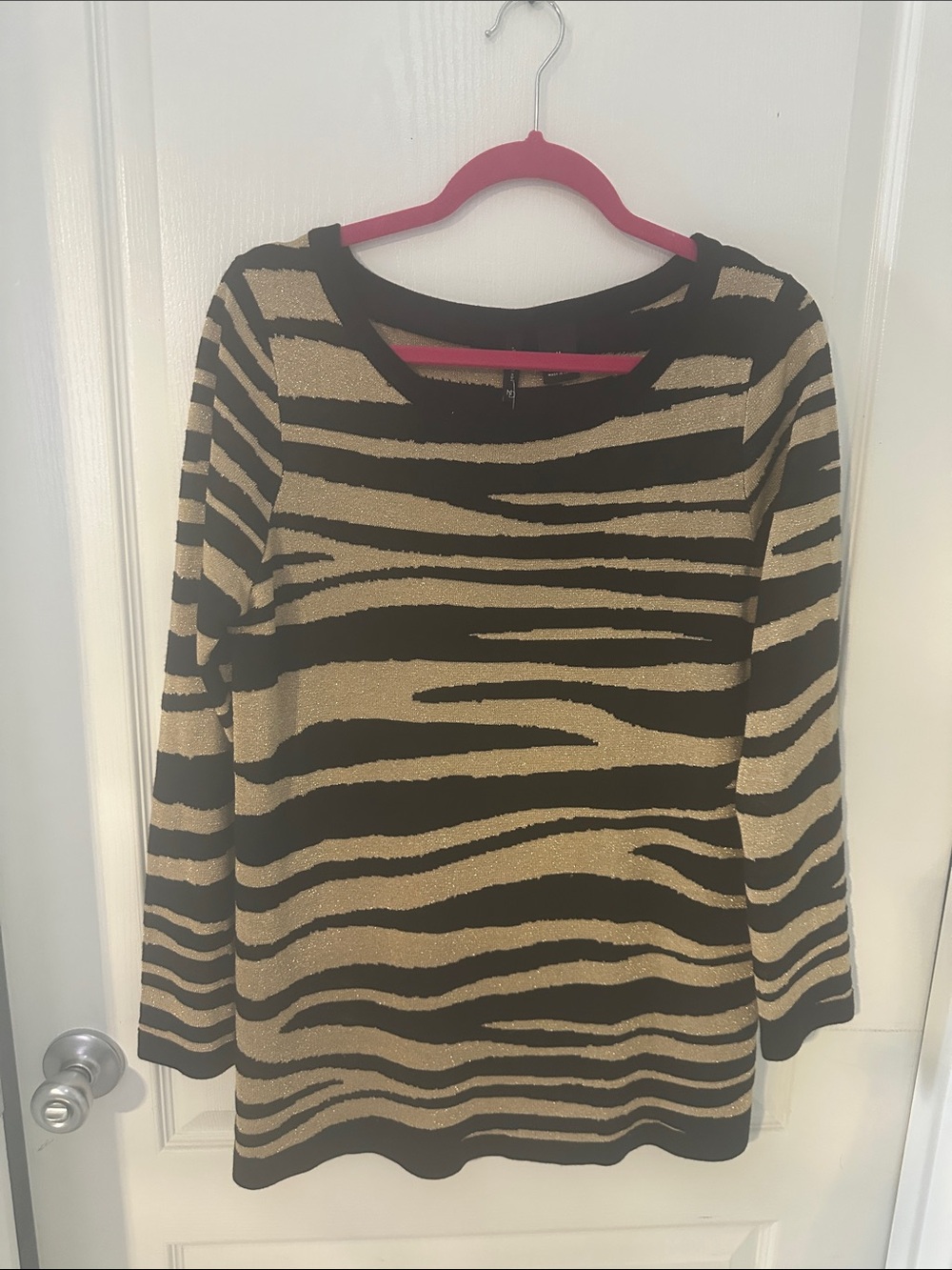new directions Black and Gold Zebra-Print Long Sleeve Top